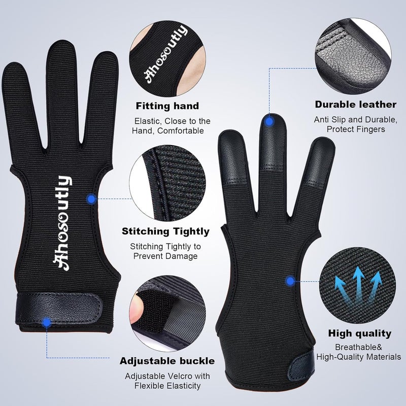 AHOSOUTLY Archery Glove Three Finger Leather Elasticity Archery Protective Gloves Archery Shooting Gloves for Adult and Kids, Archery Protective Gear - Image 3